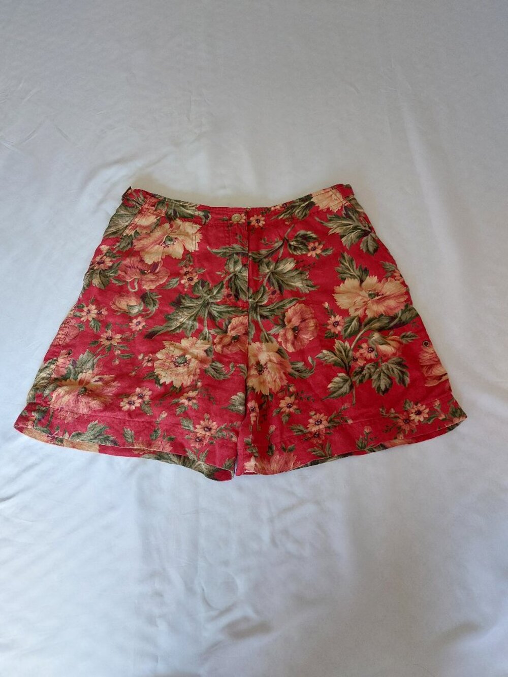 Lauren Ralph Lauren Red Linen Floral High Wasted Shorts